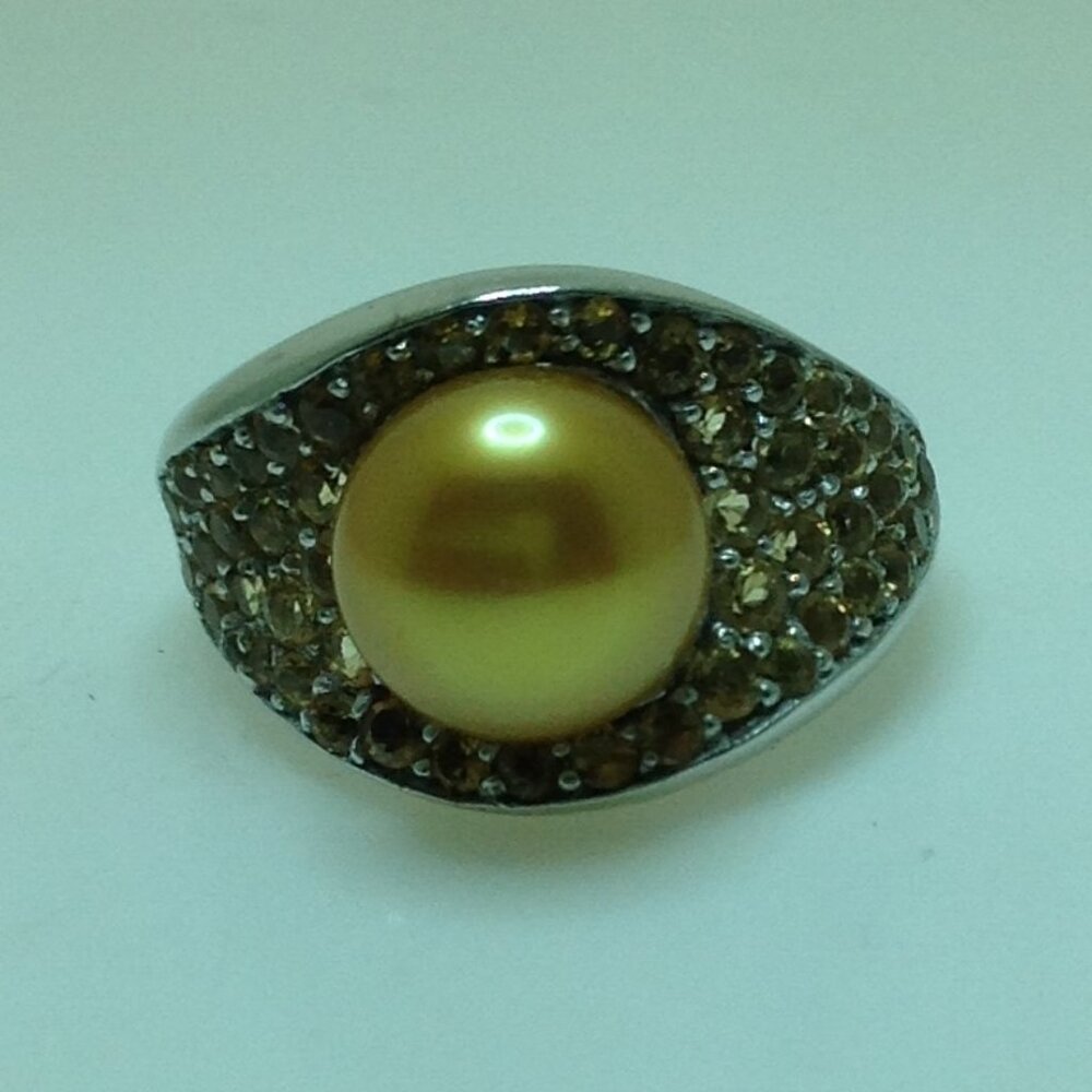 Honora Silver Golden Fresh Water Pearl with Citrines Ring